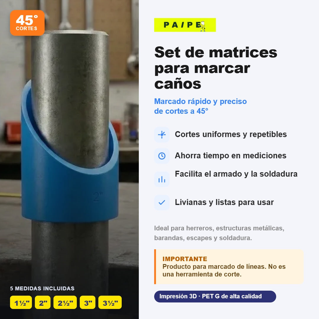 Plantillas para corte a 45° en caño 1½" a 3½" — Set x5